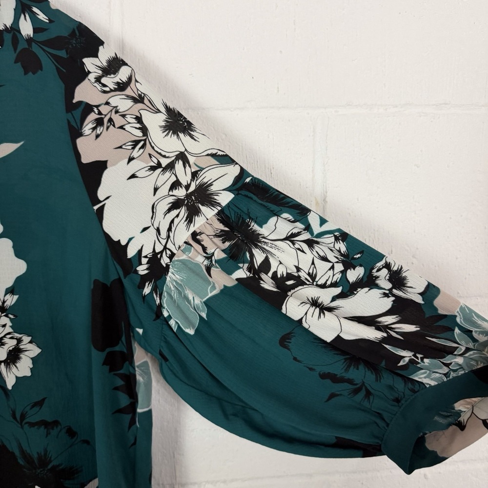 Jennifer Lopez Button Up Top Green Floral Balloon Sleeves Flowy Office Bloom XXL - Picture 6 of 13